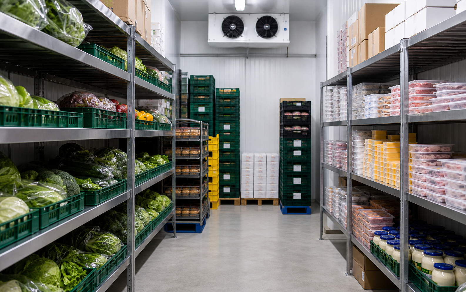Illustrative commercial cold room with organised food storage